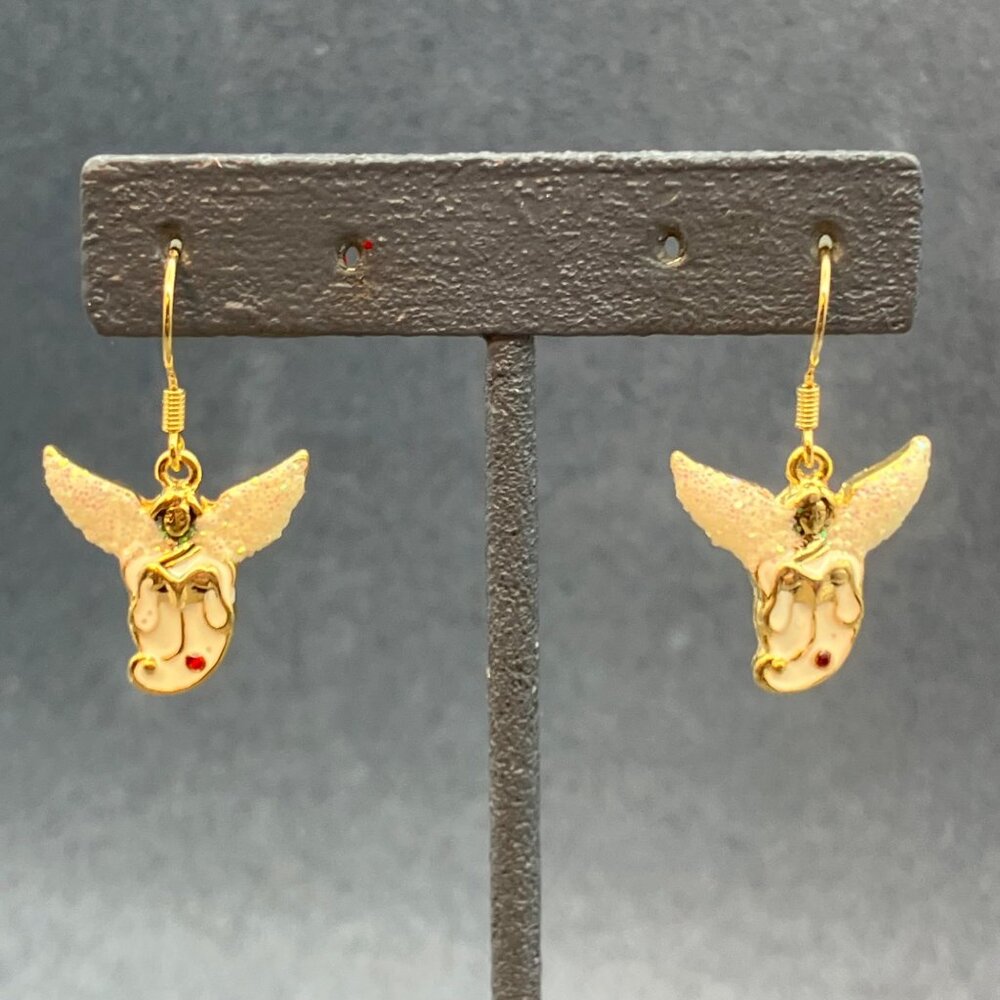 Singing Angel Dangle Earrings 1 In Gold Wing Glitter Choir Songbook Retro Glam